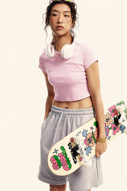 Washed Cropped Street Tee - Pink