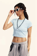 Washed Cropped Street Tee - Sky Blue