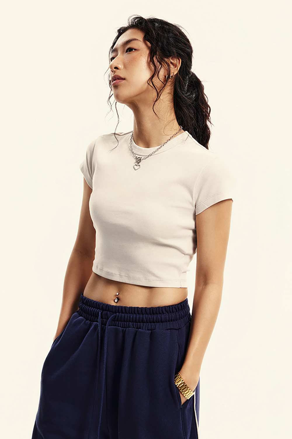 Washed Cropped Street Tee - Slate Rice