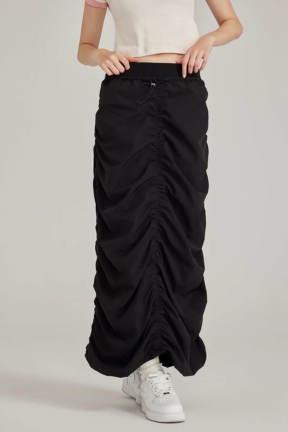 Women's Ruched Elastic Waist Long Skirt - Casual Stretch Outdoor Wear