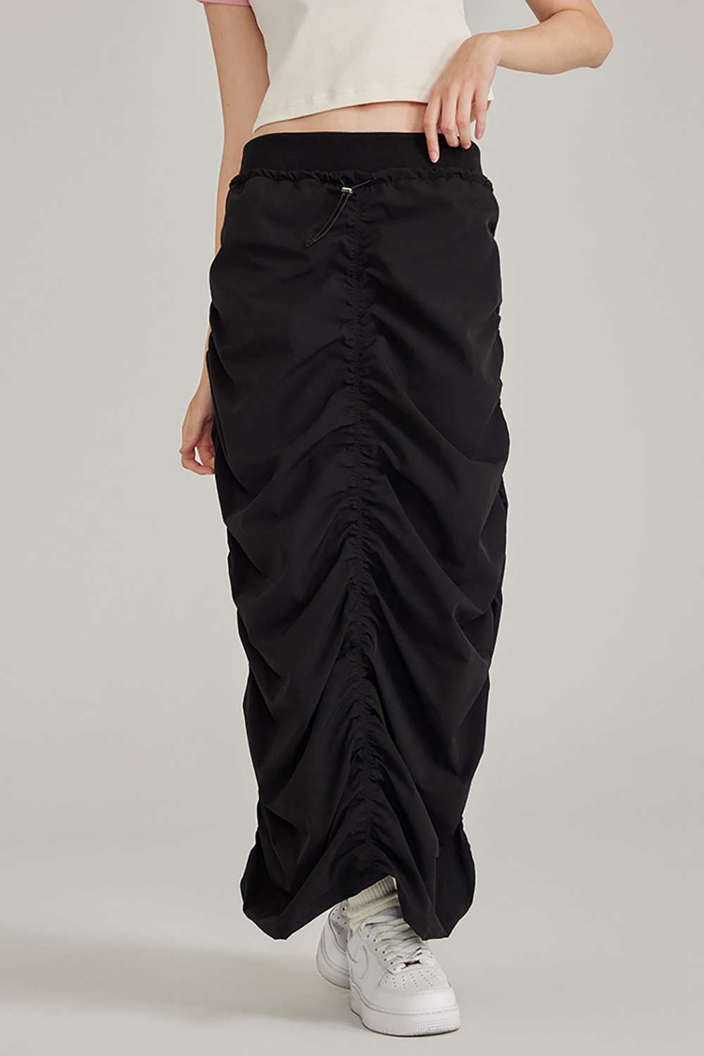 Women's Ruched Elastic Waist Long Skirt - Casual Stretch Outdoor Wear