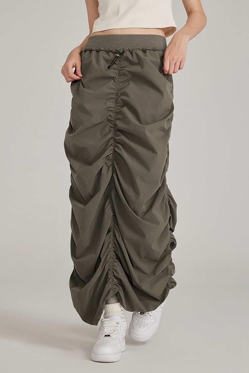 Women's Ruched Elastic Waist Long Skirt - Casual Stretch Outdoor Wear