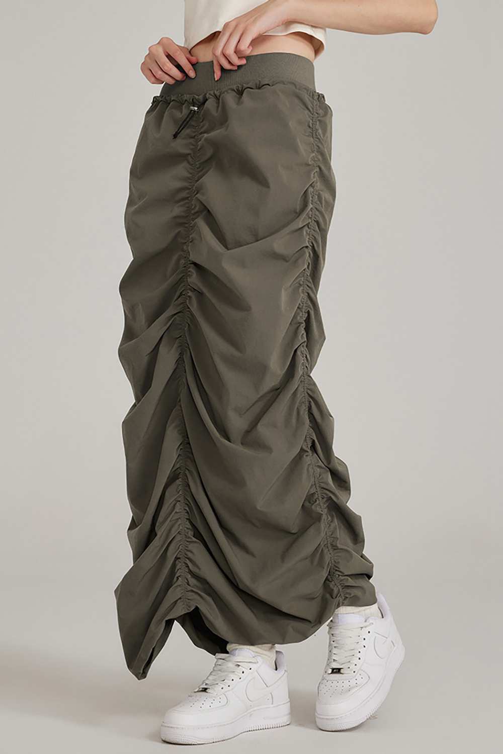 Women's Ruched Elastic Waist Long Skirt - Casual Stretch Outdoor Wear