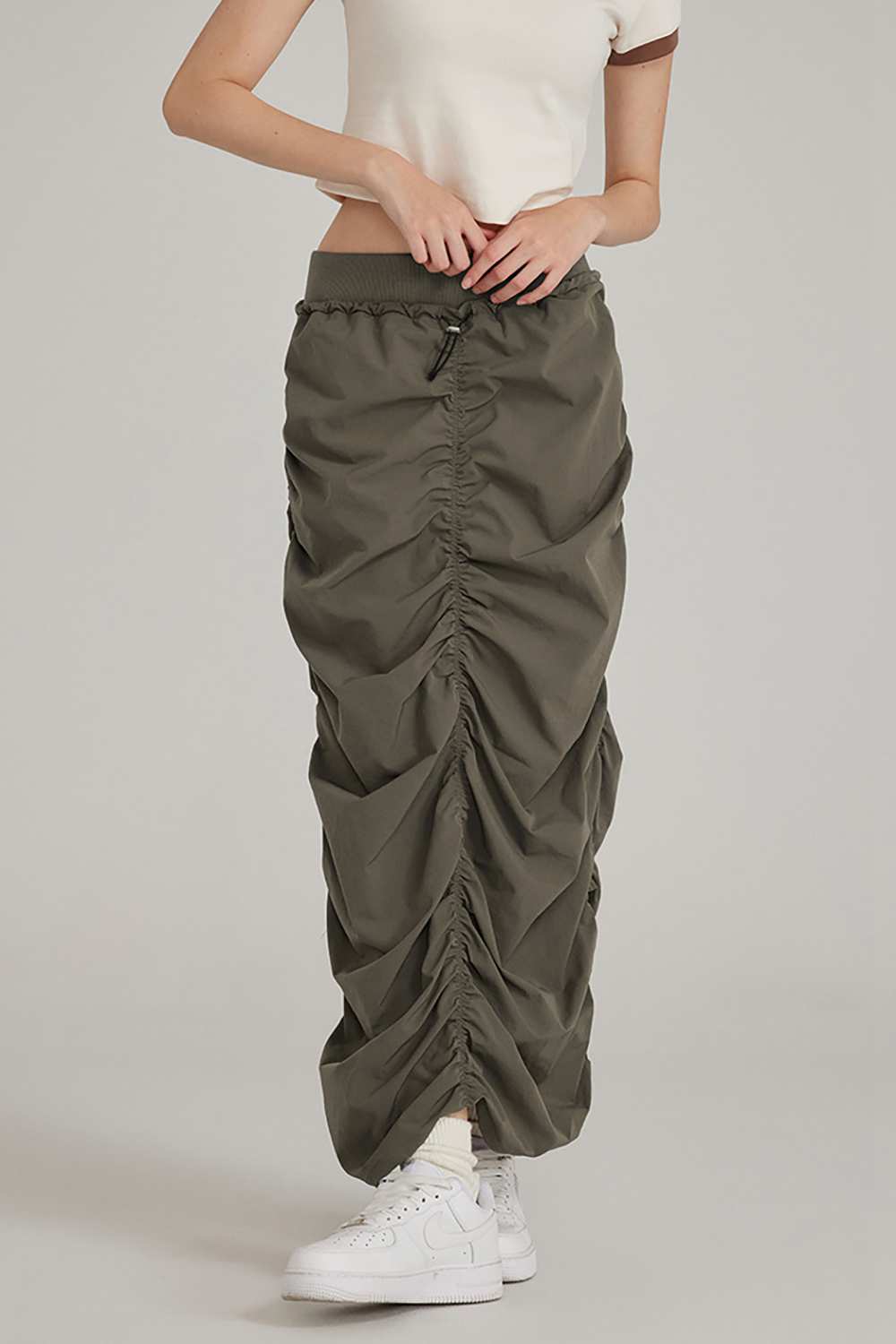 Women's Ruched Elastic Waist Long Skirt - Casual Stretch Outdoor Wear