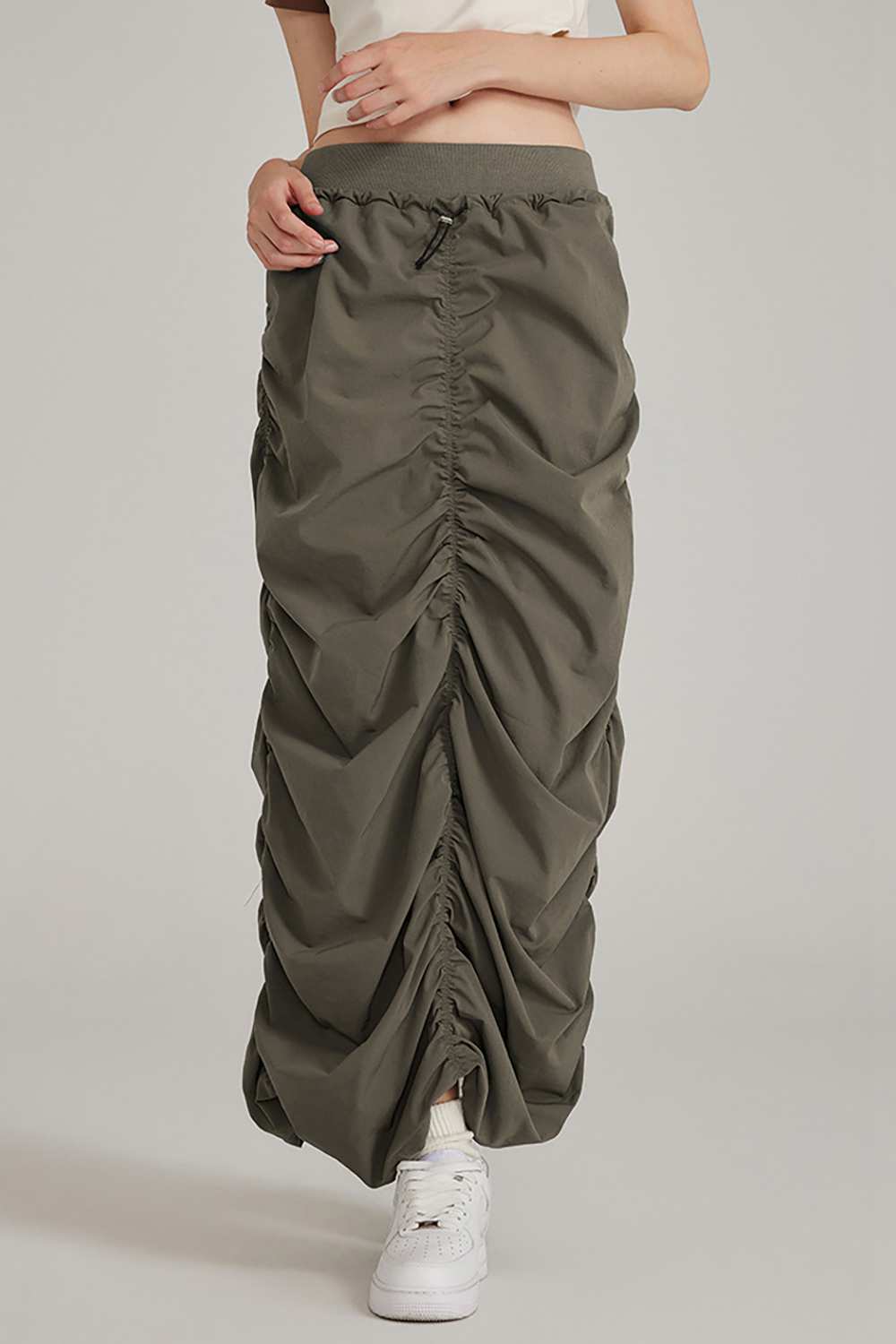 Women's Ruched Elastic Waist Long Skirt - Casual Stretch Outdoor Wear