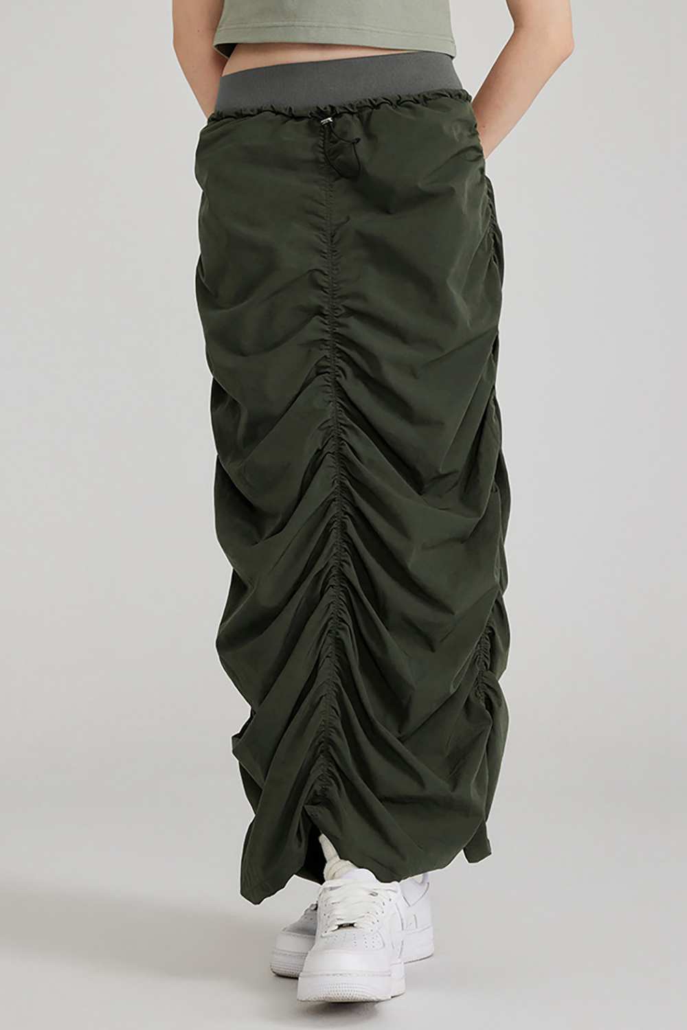 Women's Ruched Elastic Waist Long Skirt - Casual Stretch Outdoor Wear