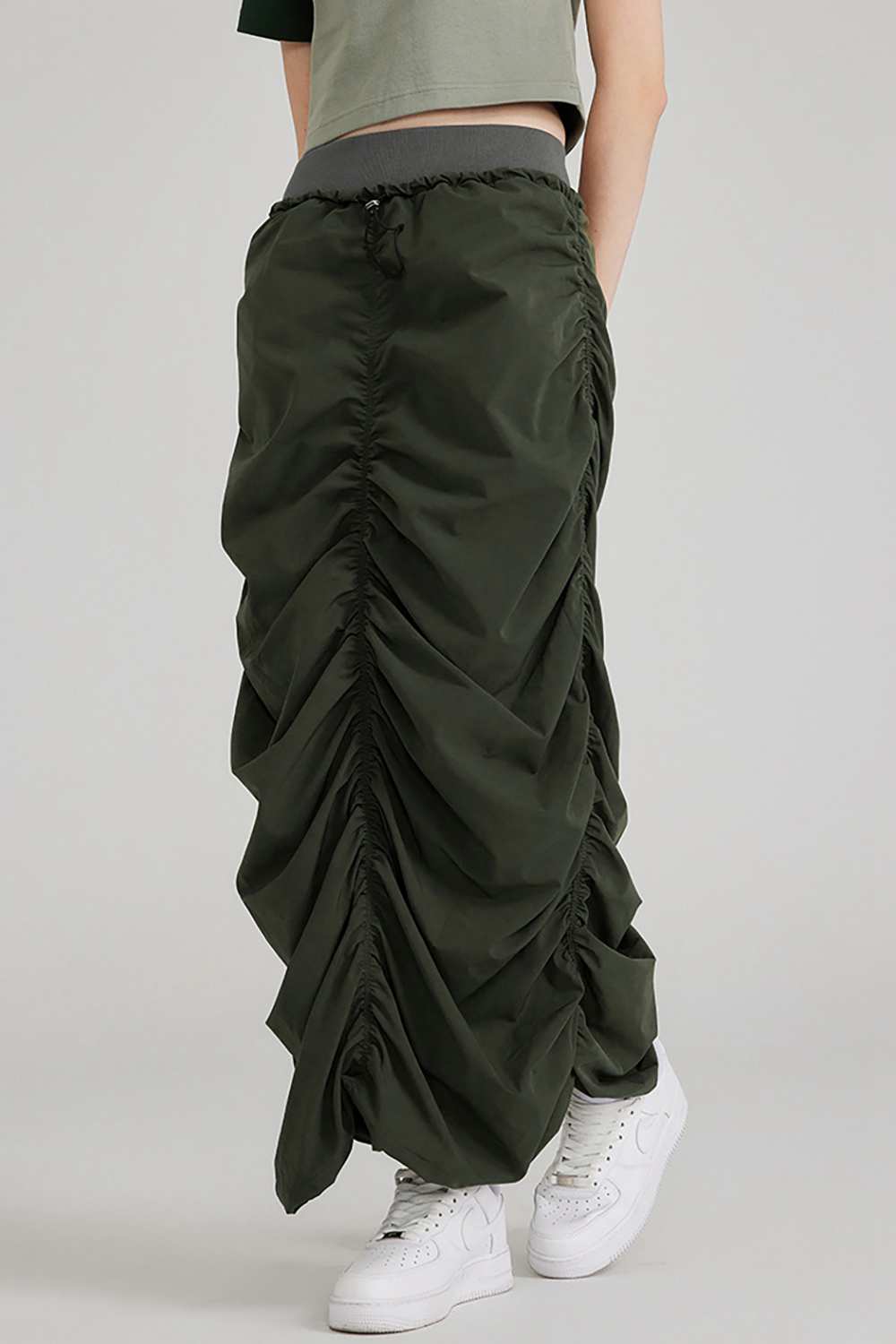 Women's Ruched Elastic Waist Long Skirt - Casual Stretch Outdoor Wear