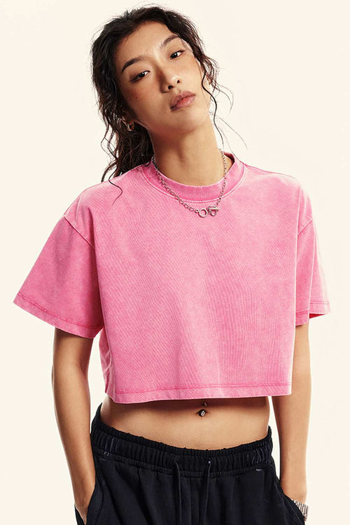 Cropped Quick-Dry Cooling Tee - Rose Pink