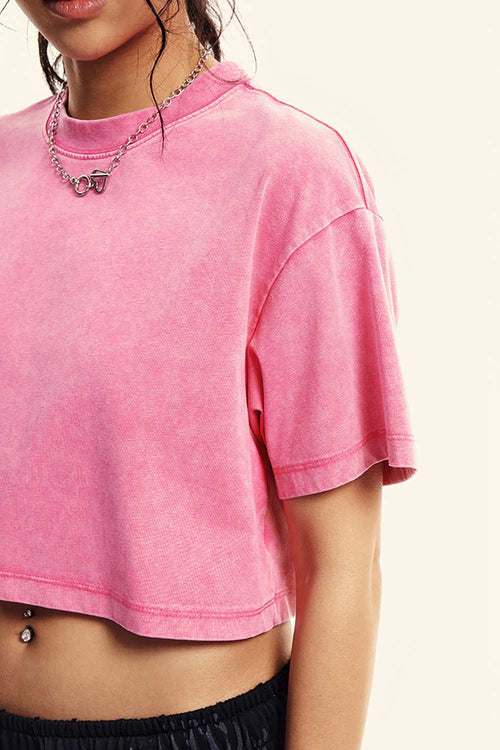 Cropped Quick-Dry Cooling Tee - Rose Pink