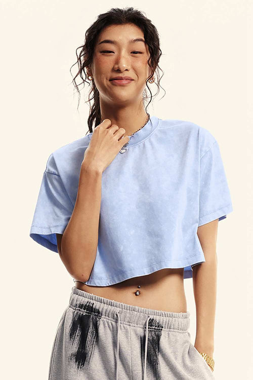 Cropped Quick-Dry Cooling Tee - Sky Blue
