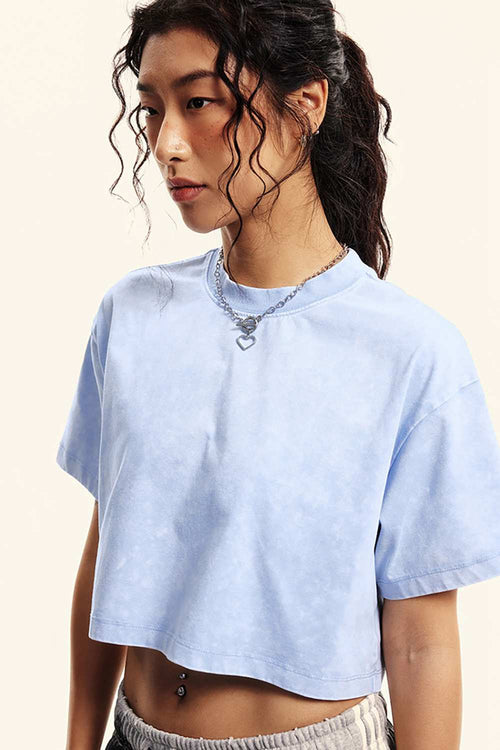 Cropped Quick-Dry Cooling Tee - Sky Blue