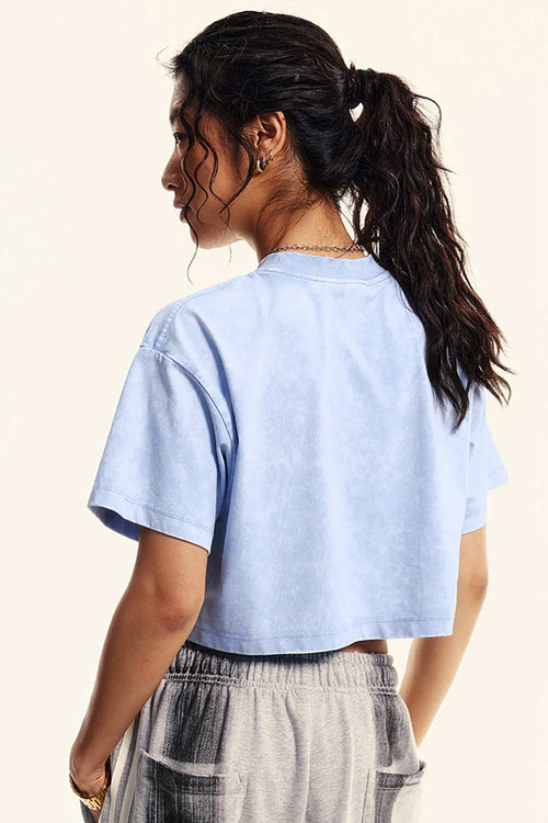 Cropped Quick-Dry Cooling Tee - Sky Blue