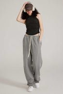Washed Ruched-Side Cropped Tank Top in Fried Snowflakes - full-length front modeled view