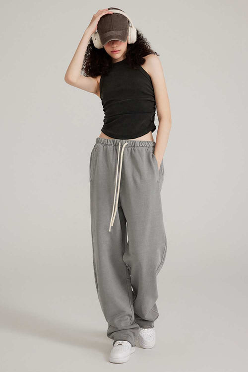 Washed Ruched-Side Cropped Tank Top in Fried Snowflakes - full-length front modeled view