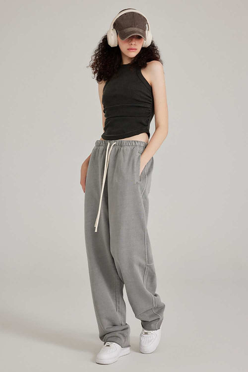 Washed Ruched-Side Cropped Tank Top in Fried Snowflakes - full-length front modeled view