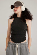 Washed Ruched-Side Cropped Tank Top in Fried Snowflakes - three-quarter front modeled view