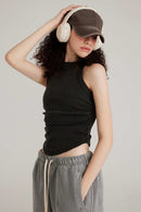 Washed Ruched-Side Cropped Tank Top in Fried Snowflakes - three-quarter front modeled view