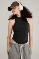 Washed Ruched-Side Cropped Tank Top in Fried Snowflakes - three-quarter front modeled view