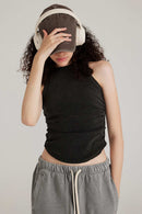 Washed Ruched-Side Cropped Tank Top in Fried Snowflakes - front modeled view