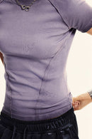 Gradient-Wash Raglan Cropped T-Shirt in Grape Purple - product detail close-up