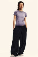 Gradient-Wash Raglan Cropped T-Shirt in Grape Purple - full-length front modeled view