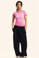 Gradient-Wash Raglan Cropped T-Shirt in Rose Pink - full-length front modeled view