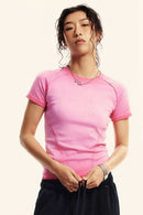 Gradient-Wash Raglan Cropped T-Shirt in Rose Pink - front modeled close-up