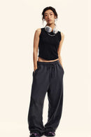 Vintage Washed Mud-Dye Crop Vest - Black