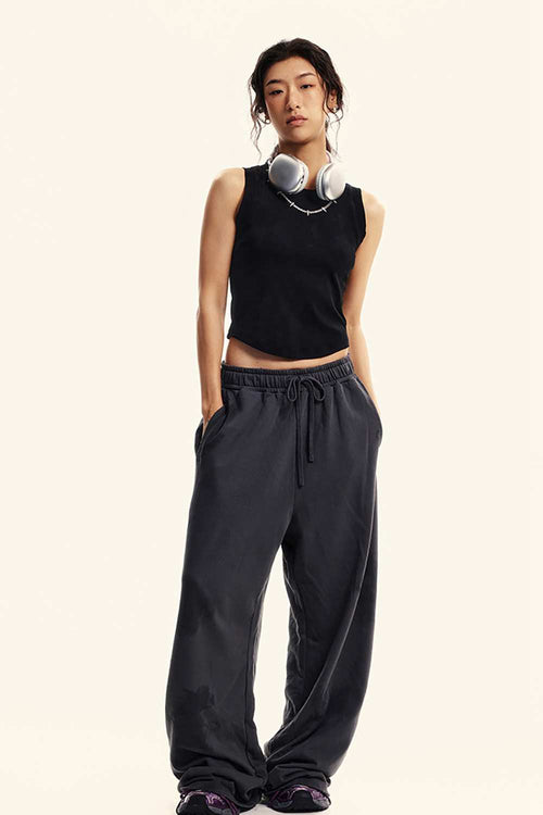 Vintage Washed Mud-Dye Crop Vest - Black