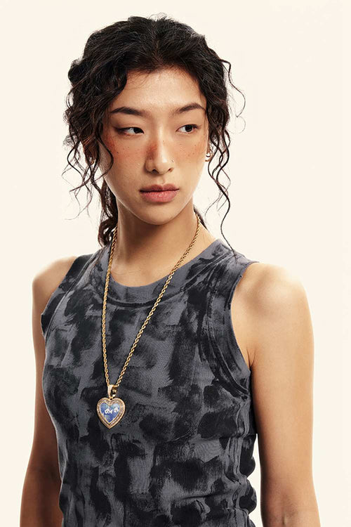 Vintage Washed Mud-Dye Crop Vest - Charcoal