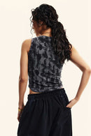 Vintage Washed Mud-Dye Crop Vest - Charcoal