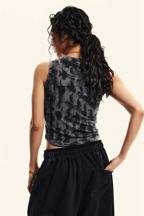 Vintage Washed Mud-Dye Crop Vest - Charcoal