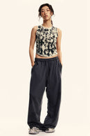 Vintage Washed Mud-Dye Crop Vest - Gray Apricot