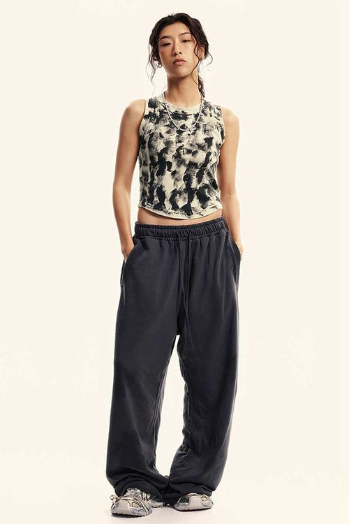 Vintage Washed Mud-Dye Crop Vest - Gray Apricot
