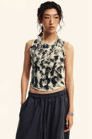 Vintage Washed Mud-Dye Crop Vest - Gray Apricot