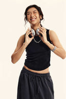 Vintage Washed Mud-Dye Crop Vest - Black