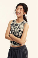 Vintage Washed Mud-Dye Crop Vest - Gray Apricot