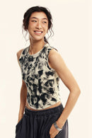 Vintage Washed Mud-Dye Crop Vest - Gray Apricot
