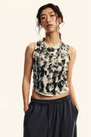 Vintage Washed Mud-Dye Crop Vest - Gray Apricot