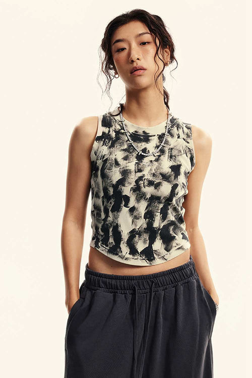 Vintage Washed Mud-Dye Crop Vest - Gray Apricot