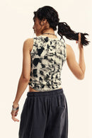 Vintage Washed Mud-Dye Crop Vest - Gray Apricot
