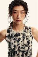 Vintage Washed Mud-Dye Crop Vest - Gray Apricot