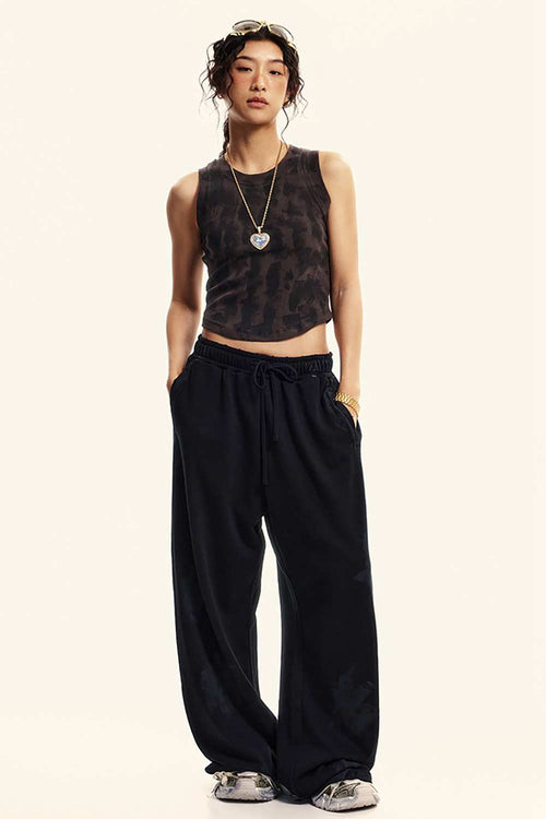 Vintage Washed Mud-Dye Crop Vest - Chocolate