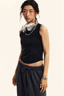 Vintage Washed Mud-Dye Crop Vest - Black