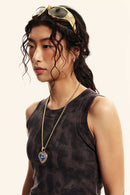 Vintage Washed Mud-Dye Crop Vest - Chocolate