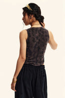Vintage Washed Mud-Dye Crop Vest - Chocolate