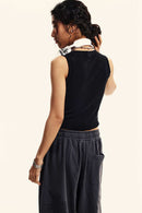 Vintage Washed Mud-Dye Crop Vest - Black