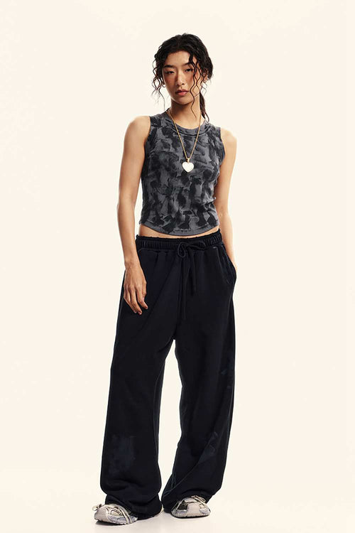 Vintage Washed Mud-Dye Crop Vest - Charcoal