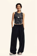 Vintage Washed Mud-Dye Crop Vest - Charcoal