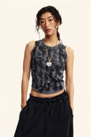 Vintage Washed Mud-Dye Crop Vest - Charcoal
